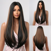 mixed black ombre golden brown synthetic wigs for black women long straight hair wigs daily use heat resistant female fake hair