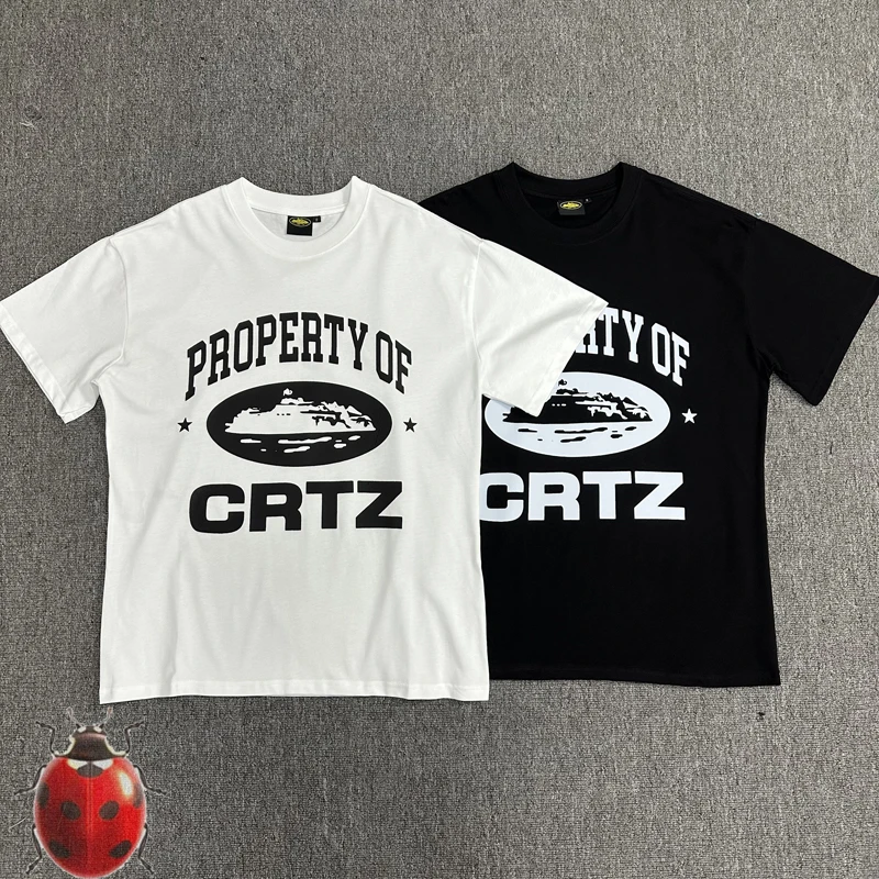 

PROPERTY OF CRTZ White Black Croteiz T-Shirt Men Women High Version Cotton Short Sleeve T Shirt