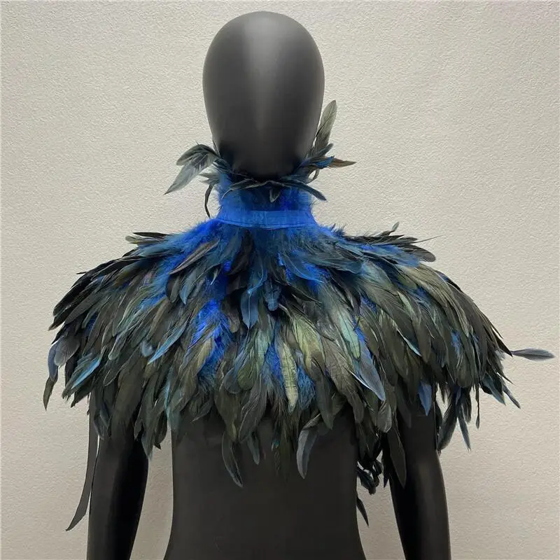 Gothic Feather Shawl Real Rooster Feather Scarf Chicken Feather Fake Collar Halloween Makeup Ball Jewelry Wrap