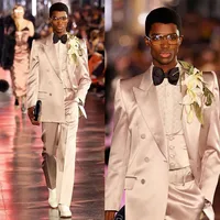 Satin Pink Wedding Tuxedos Slim Fit Mens Pants Suits Handsome Men Prom Party Formal Outfit (Jacket+Pants)