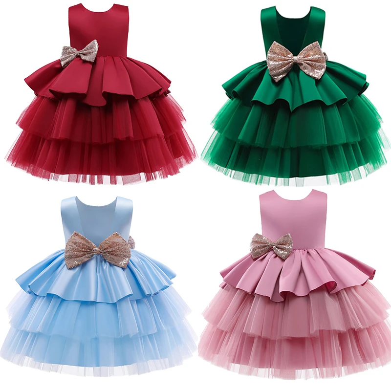 

Flower Girls Dress For Birthday Party Wedding Bowknot Tutu Girl Dress Baby Girl Princess Vestido Christmas Costume