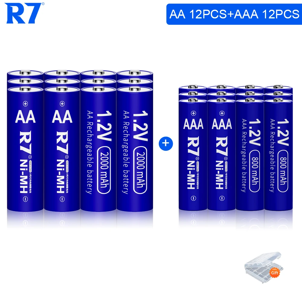 

12pcs 1.2V Ni-MH AA Rechargeable Battery 2000mAh+AAA Battery 800mAh rechargeable 2A batteries 3A Battery for camera toys power