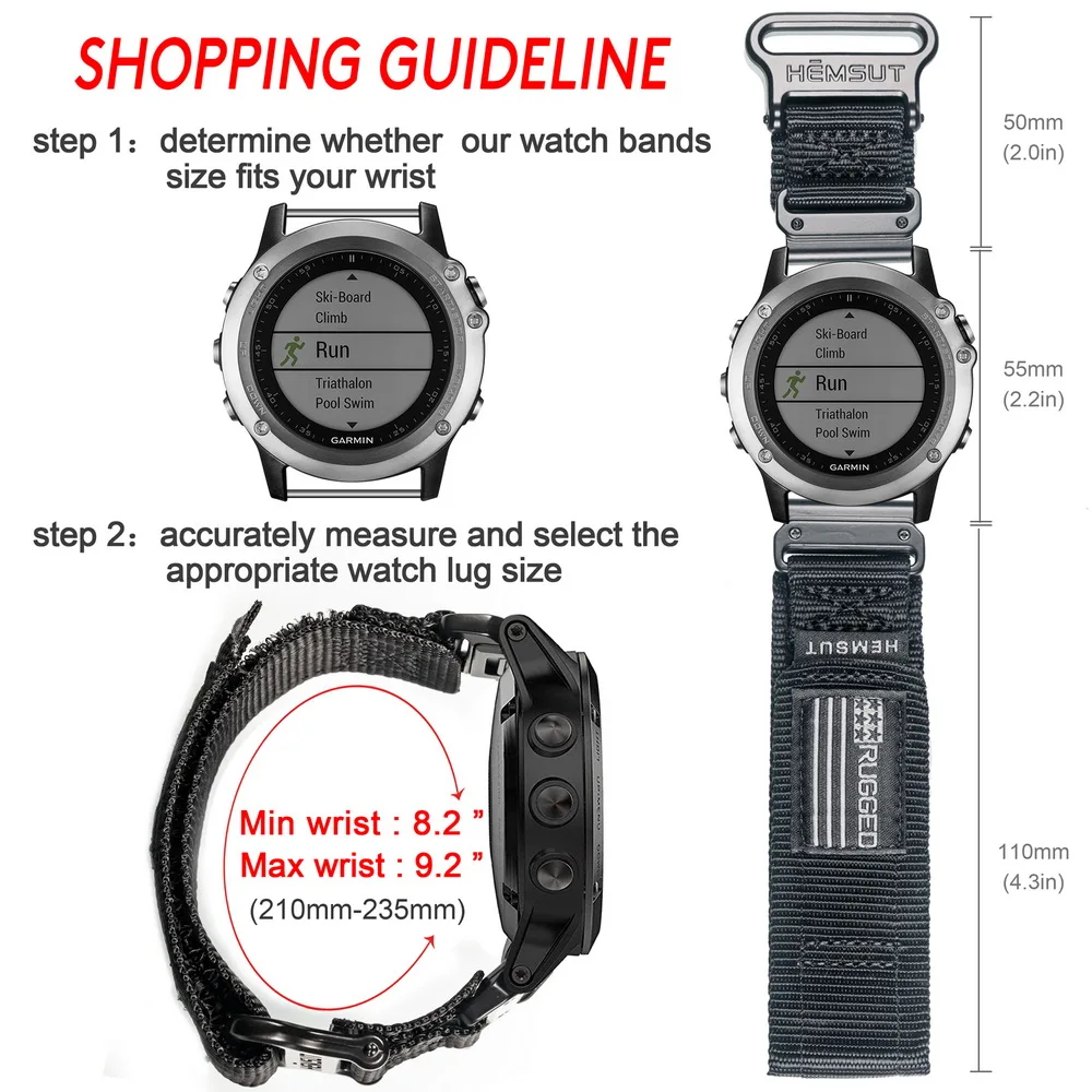 Compatible With Garmin Watch Band Nylon Sports Military Watch Strap For fenix/Forerunner/Vivoactive/Approach/MARQ/Quatix/D2
