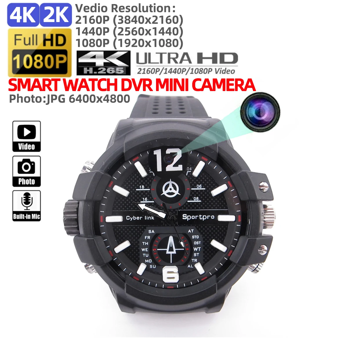 

Ultra HD 4K/2K/1080P Mini Camcorder Low-Light Camera Smart Watch DVR Video Recorder Photo Taker Secret Micro DV Sport Wristwatch