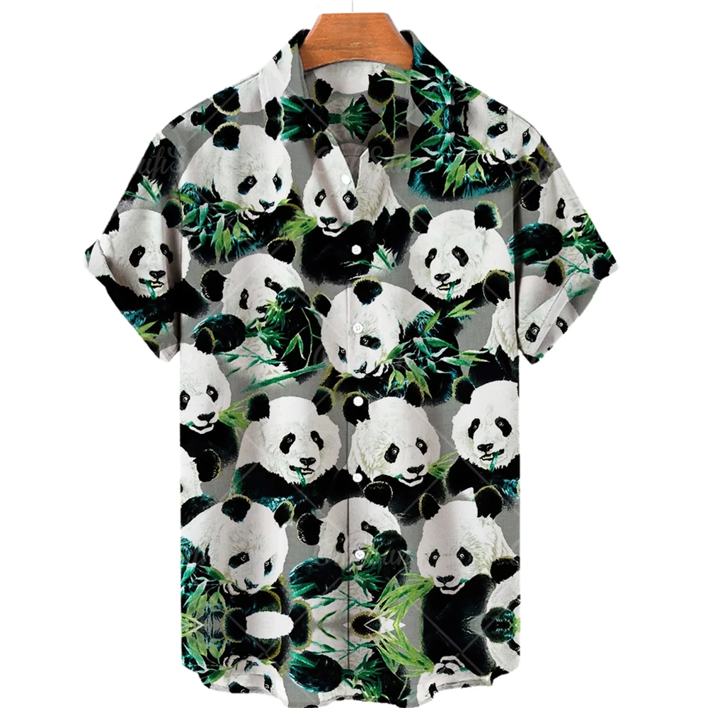 

Новинка 2022, летние дышащие мужские рубашки, новый тренд, праздничная гавайская рубашка с короткими рукавами, пуговицами и рисунком панды
