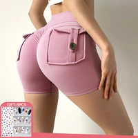 summer shorts women sport high waist tights buttocks fitness workout leggings push up cycling shorts gym clothing with pocket