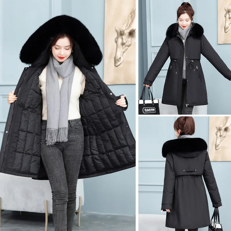 2022 New Snow Wear Long Parkas Winter Jacket Women Parka Fur Hooded Jacket Female Cotton Lining Thick Coats Parkas