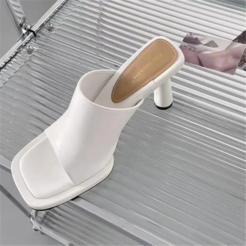 New Blue Slippers Sandals Women Summer 2023 Fashion Square Toe Sexy High Heels Platform Shoes Outdoor Cozy PU Leather Slides