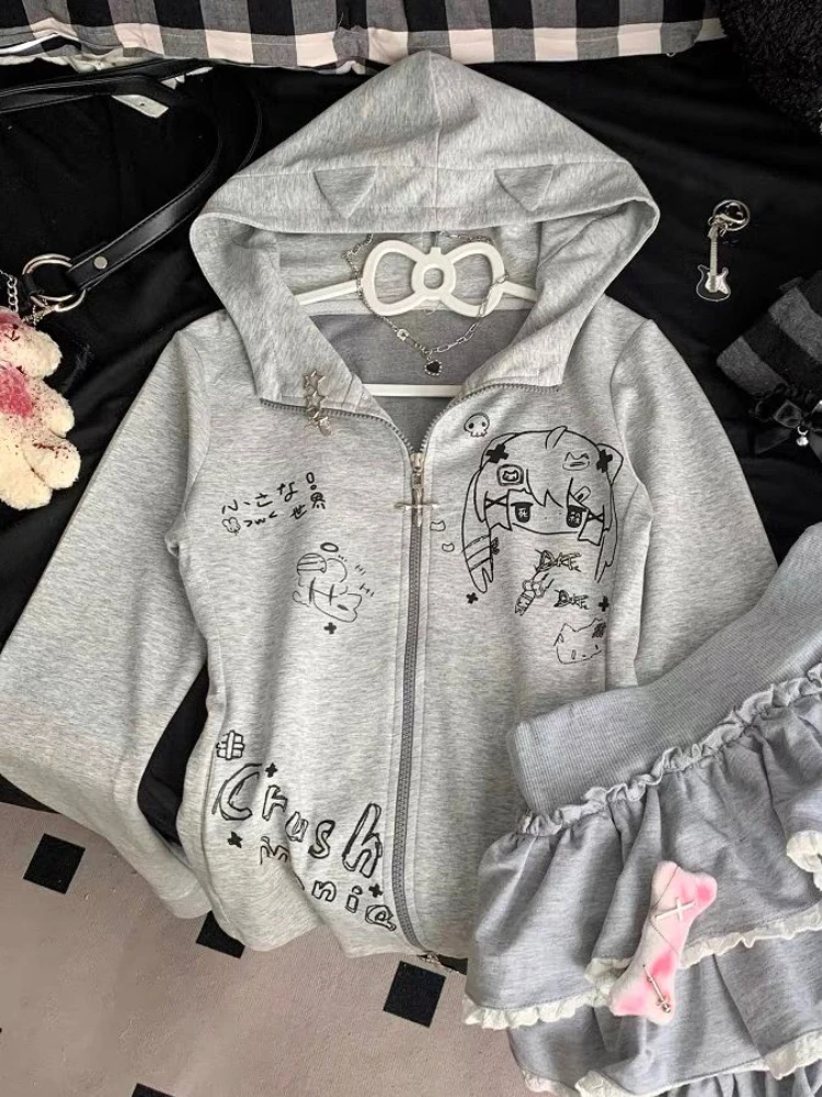 Свитшот с кошачьими ушками QWEEK Y2k Kawaii