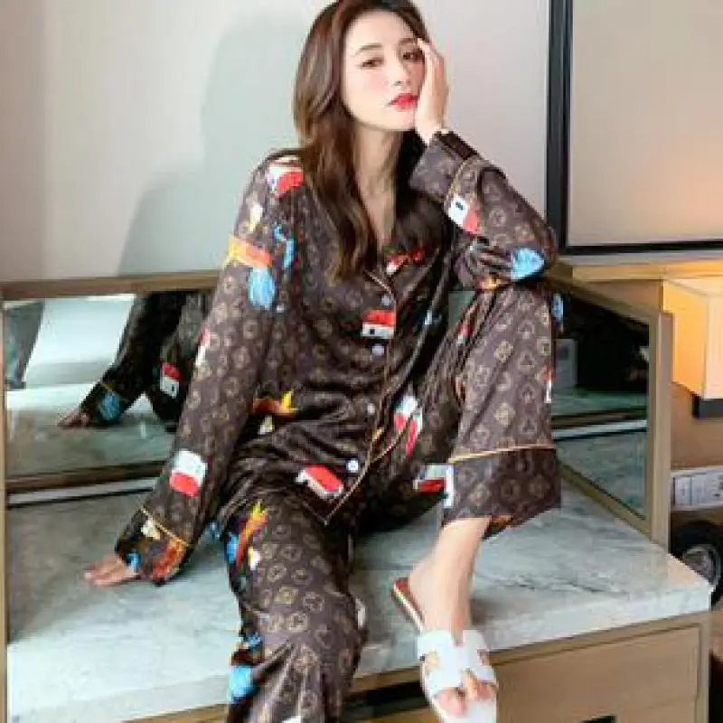 Pajamas Suit Lovers' Print Nightwear Casual 2PCS Pijamas Set Sleepwear Satin Intimate Lingerie Nightgown Men Pyjamas Home Wear