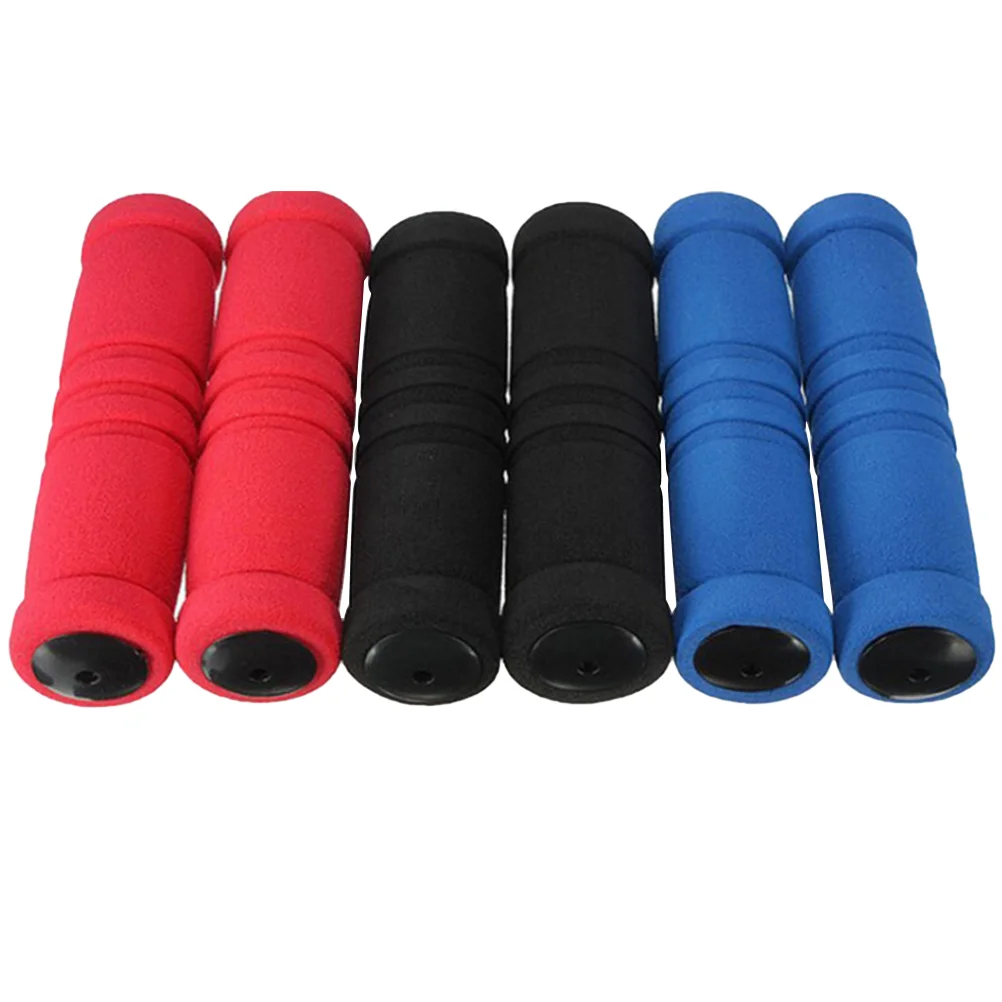 

3 Pairs Bike Grips Rubber Non Mountain Handle Bar Grip Cover with End Caps for Bicycles Accessories Black Blue Red