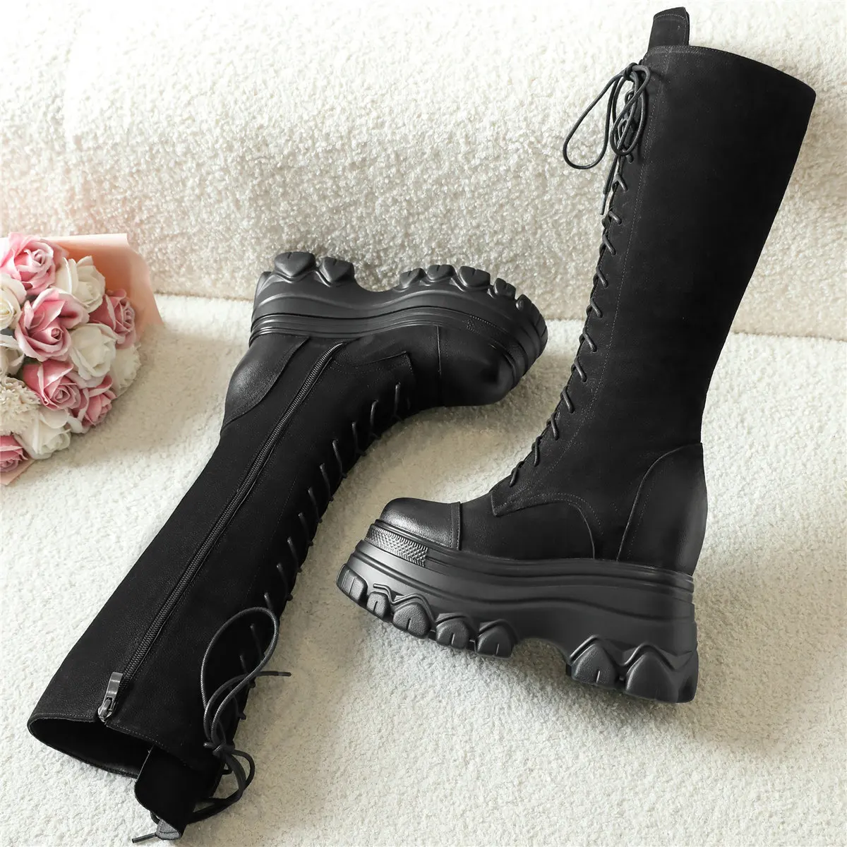 Зимние туфли-лодочки женские туфли на шнуровке из коровьей кожи супер высокие