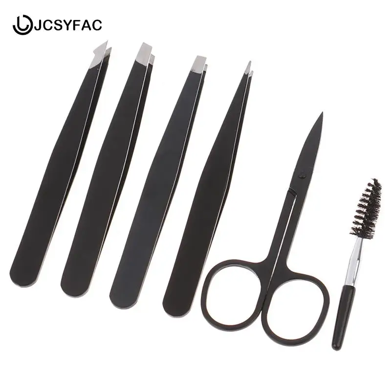 

6pcs/set Professional Stainless Steel Eyebrow Tweezers Set Hair Slant Tool Eyebrow Clip Stickers Makeup Tool Set