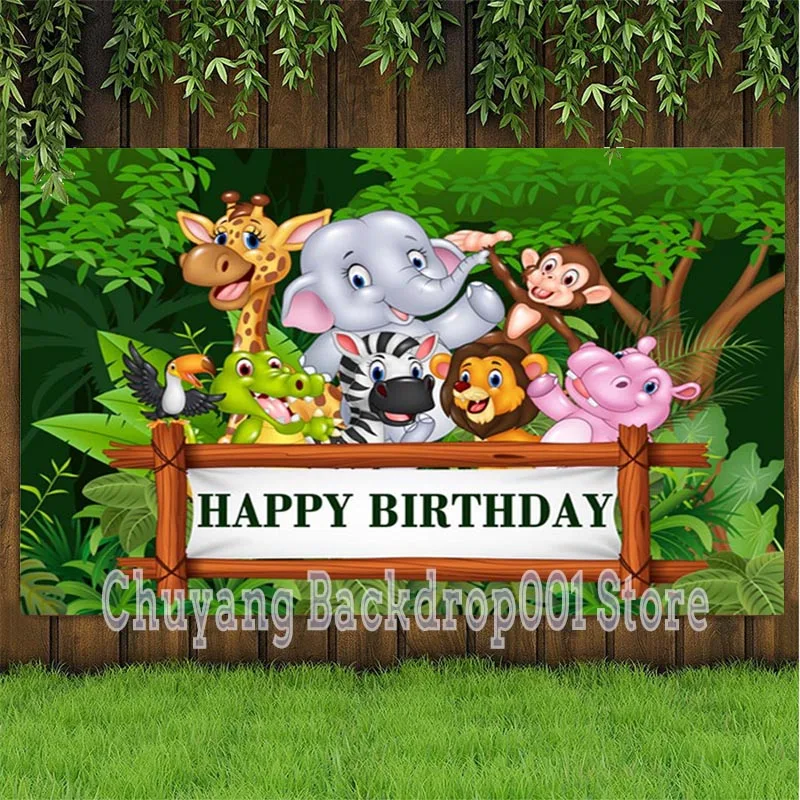 Customized Backdrop Jungle Safari Animal Elephant Giraffe Baby Shower Birthday Party Photography Background Photo Studio Prop