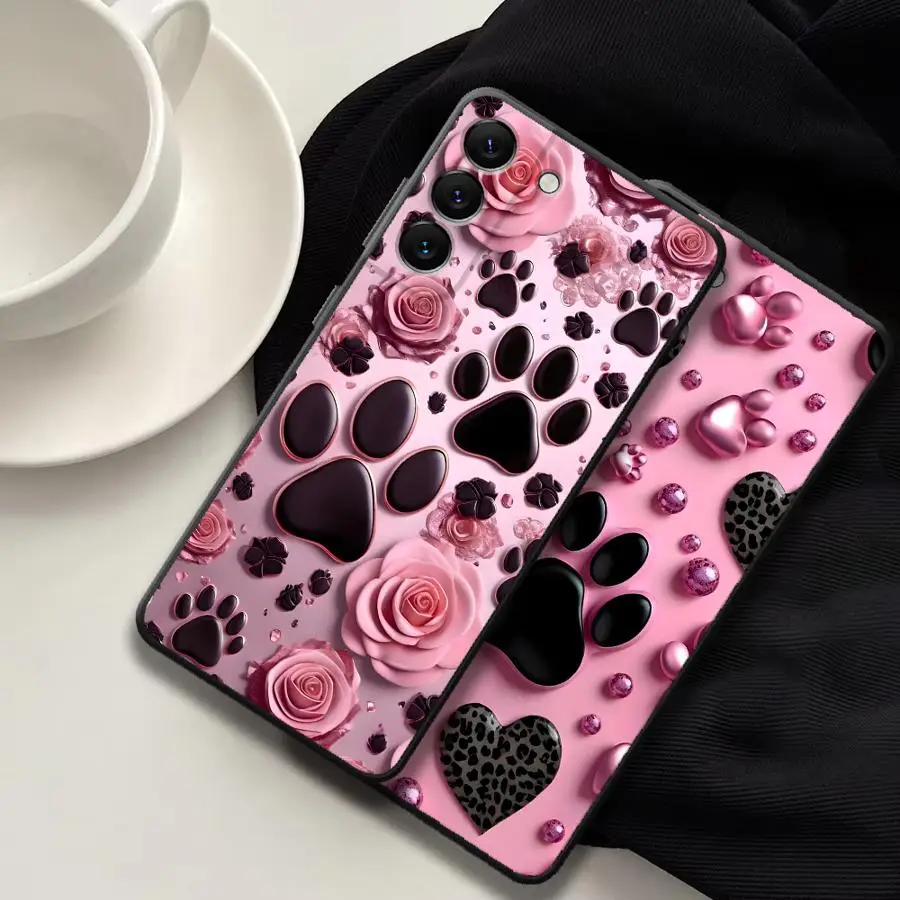 Фото Розовый чехол для телефона с принтом лапок животных для Samsung Galaxy A73 A51 A25 A16 A57 A15 A37 A06 A05 A23 A41 A36 A70 A50 A53 A12 №1