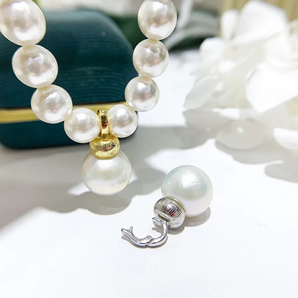 

DIY Pearl Accessories S925 Sterling Silver Pendant Empty Holder Gold Silver Button Necklace Pendant with 10-13mm Beads