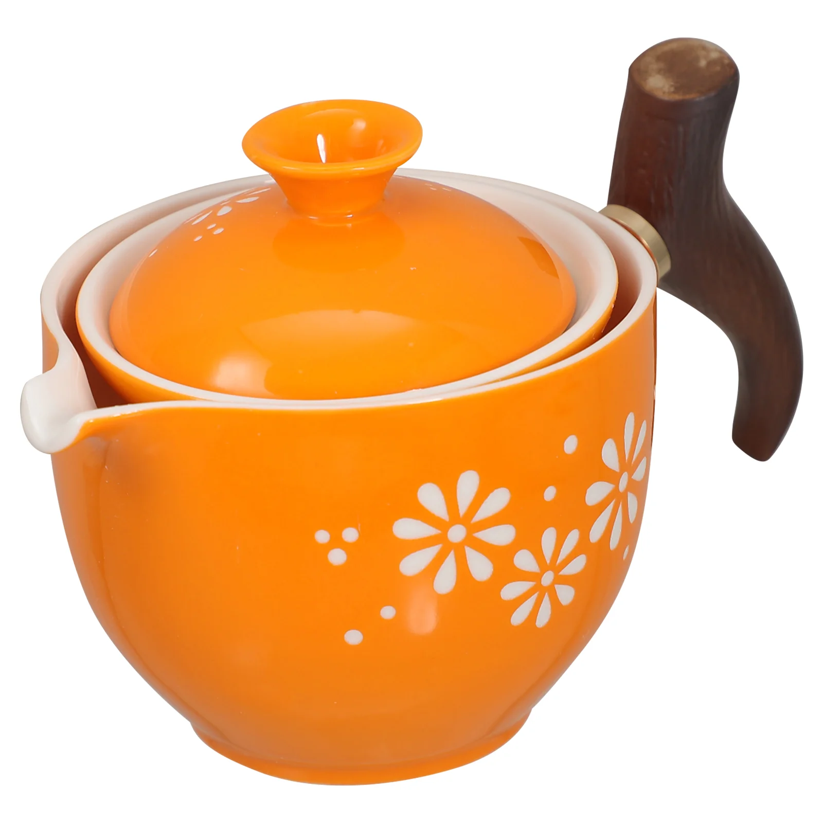 

Ceramic Teapot Portable Stove Kettle Anti-scald Handle Wood Travel Pots Decorative