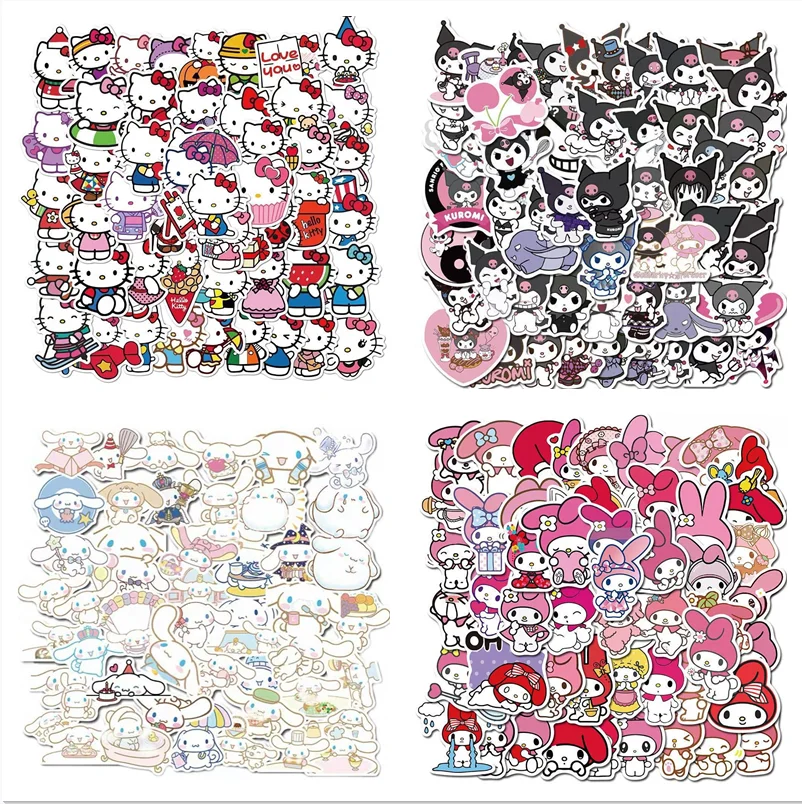 

50Pcs Cartoon Anime Sanrio Series kuromi Hello Kitty Graffiti Stickers Cute Notebook ipad Deco DIY Kids PVC Kawaii Sticker Gift