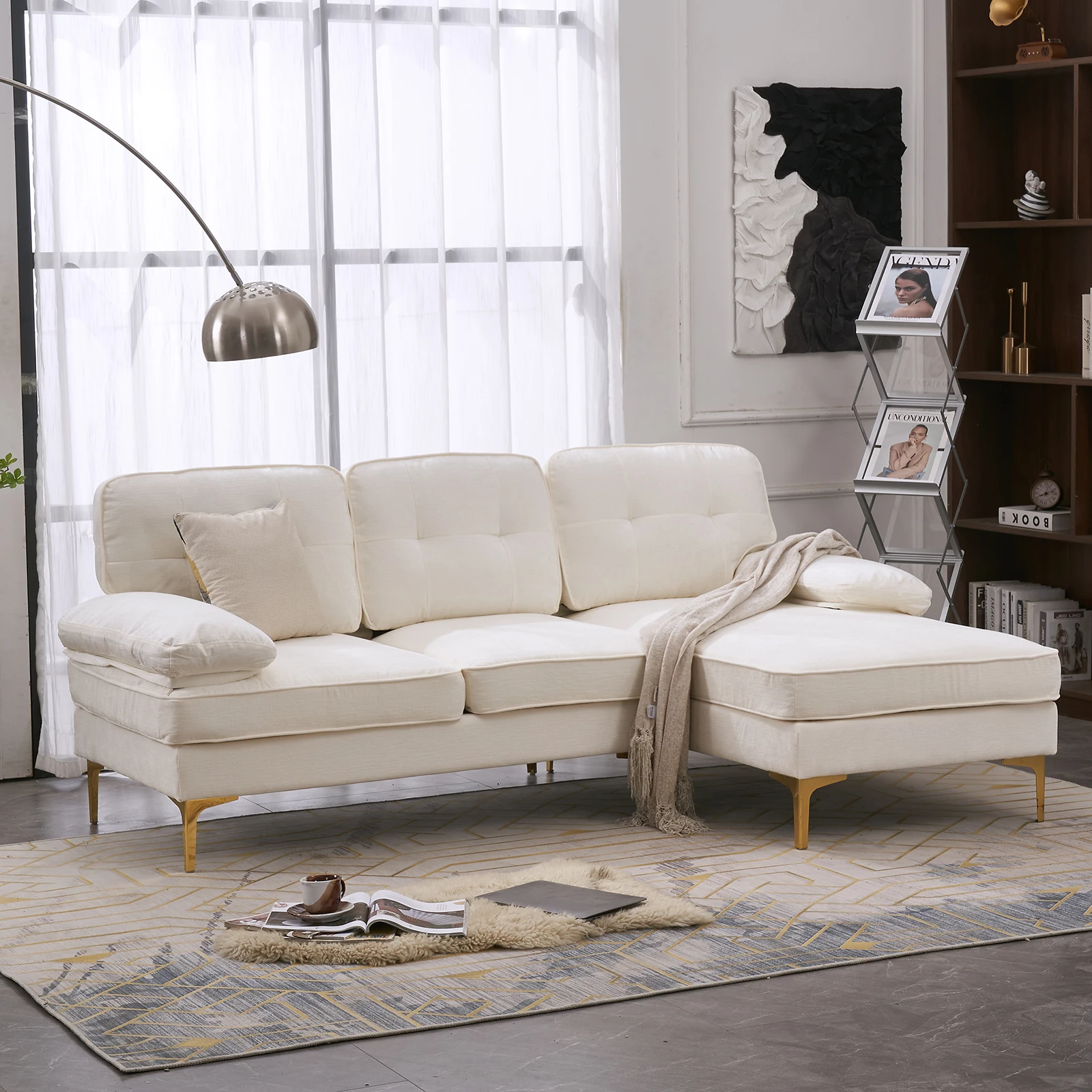 

[Flash Sale]3-Seat L-Shaped Simple And Stylish Indoor Modular Sofa with Lying Position Beige/Gray/Black/Yellow[US-Stock]