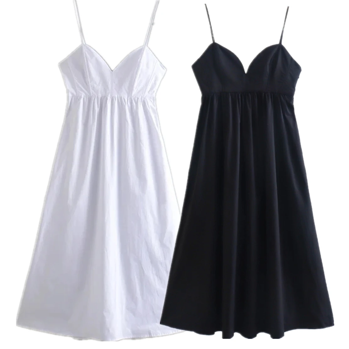 

Withered 2022 Japanese Style Solid Simple Fashion Spaghetti Strapless Poplin Midi Dress Women
