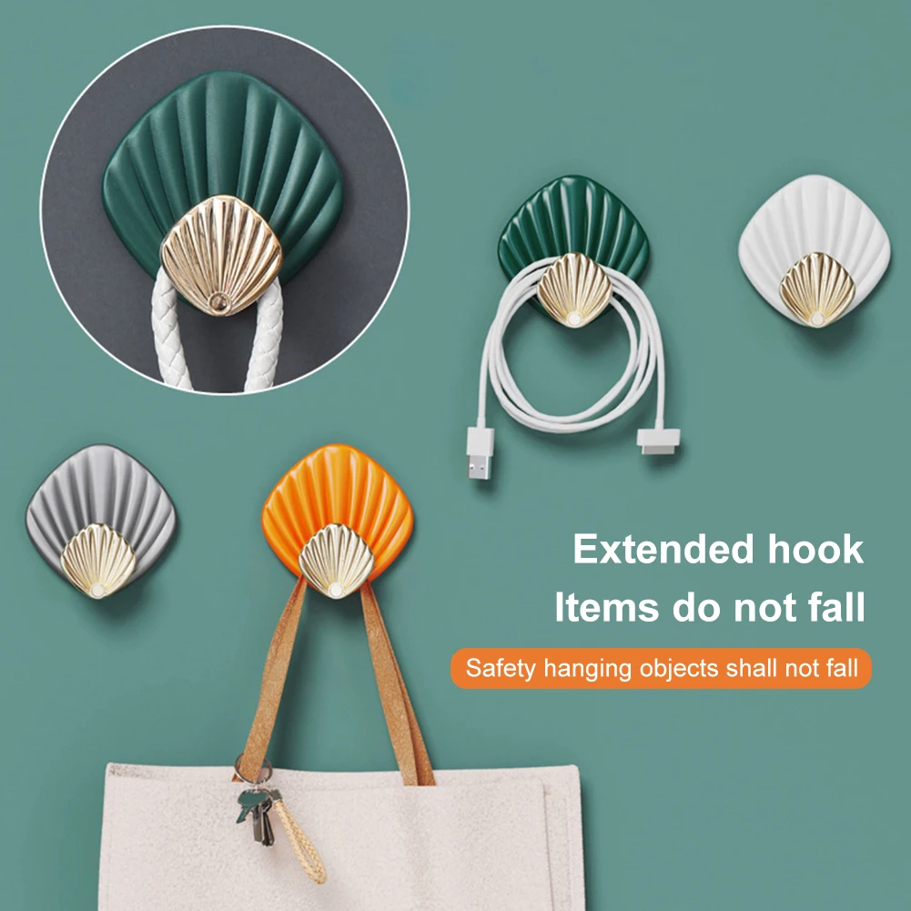 

4pcs Creative Shell Shape Wall Hanging Hook Punch-free Strong Adhesive Hook Bathroom Kitchen Wall-mounted Seamless Sticky Hook