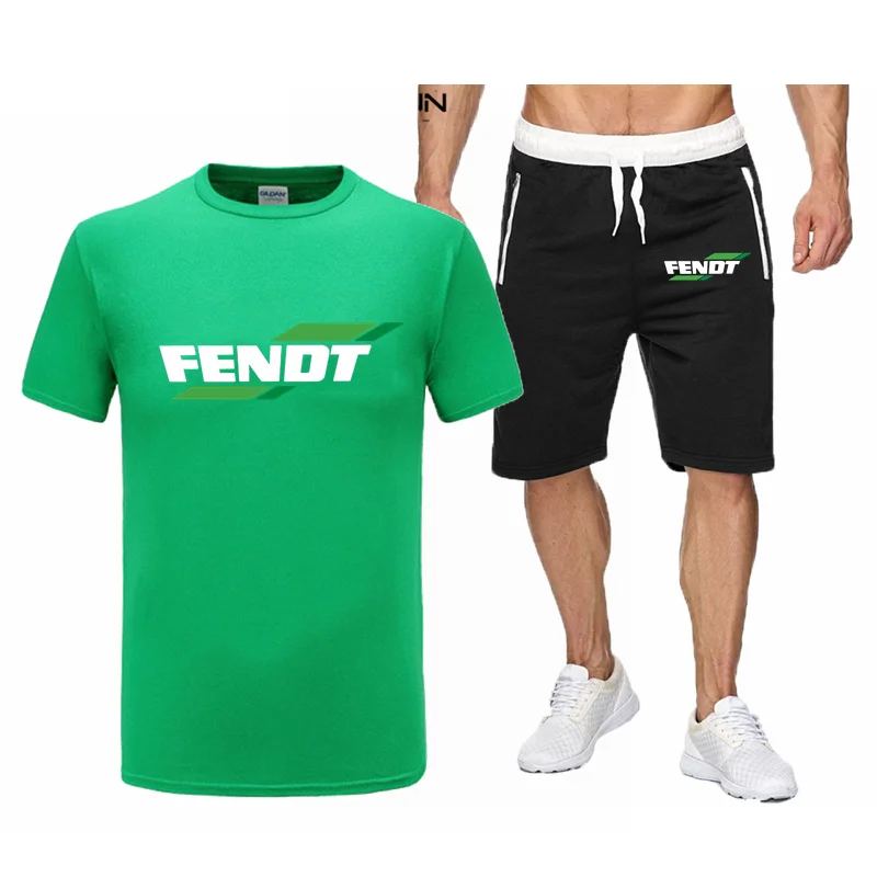 2023 Summer FENDT Men's Two Piece Set Cotton Casual T-Shirt and Shorts Set Men‘s Sports Suit Fashion Short Sleeve Tracksuit