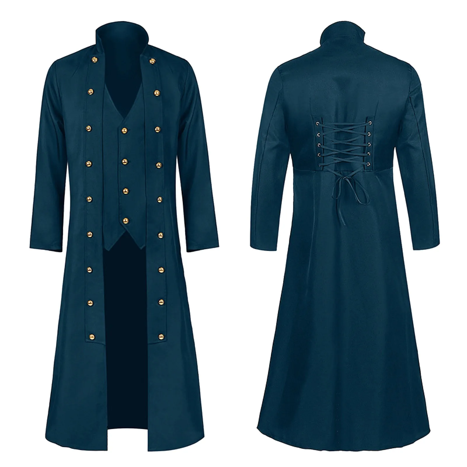 

Men Gothic Trench Medieval Steampunk Retro Coat Double-breasted Trim Solid Men's Lapel Coats Vintage Long Trench Cosplay Costume