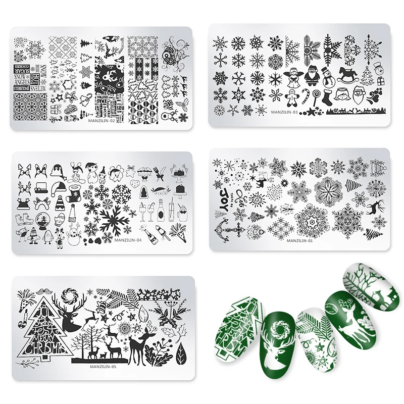 

Nail Art Stamping Plate Snowflake Winter Christmas Plants Leaf Elk Desgin For Nail Polish Printing DIY Template Stencil Tools