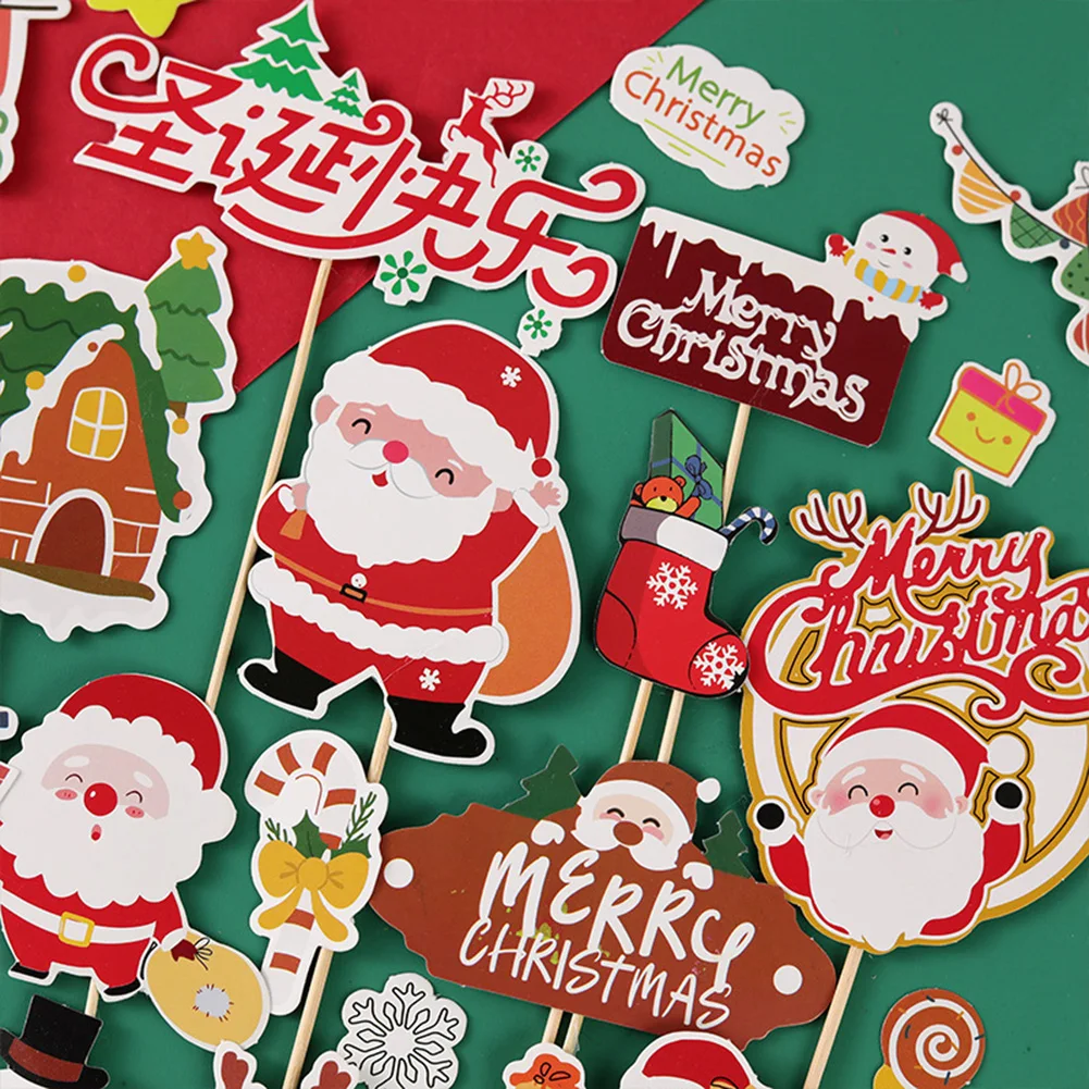 

1 Set Cake Toppers Merry Christmas Santa Xmas Tree Cupcake Paper Insert Card Christmas Party Cake Decoration Tool Xmas Gifts