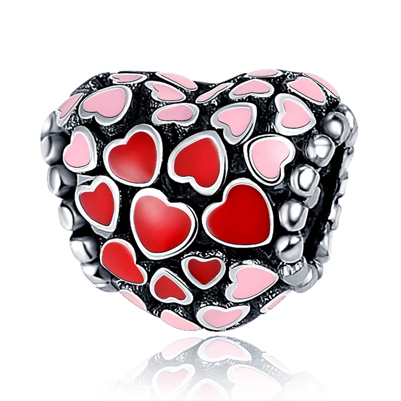 

Бусины-шармы женские из серебра 925 пробы в форме красного сердца