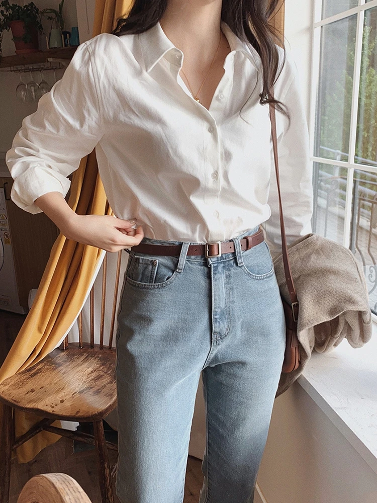 Элегантные белые рубашки из чистого хлопка женский топ 2024 новинка весны и осени