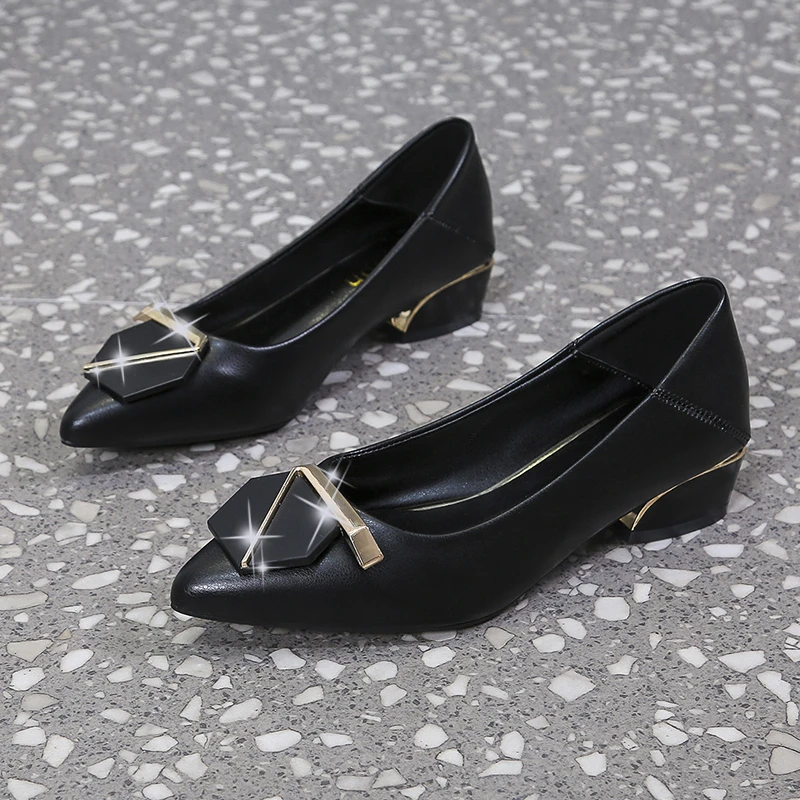 

Women Pumps Metal Decoration Buckle Boat Shoes Pointed Toe Dress Shoes Low Heel Office Lady Zapatos De Mujer 2022