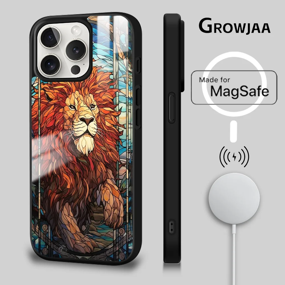 Art Lion Tiger Animal Phone Case For iPhone 16 15 14 13 12 11 Pro Max Plus Mini Magsafe Mirror Wireless Magnetic Funda