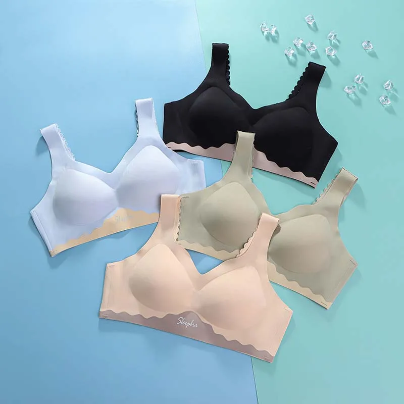 

Wasteheart For Women Black Skin Wireless Female Bras Push Up Wire Free One-Piece Bra Padded Cup B C Underwear Big Plus Size