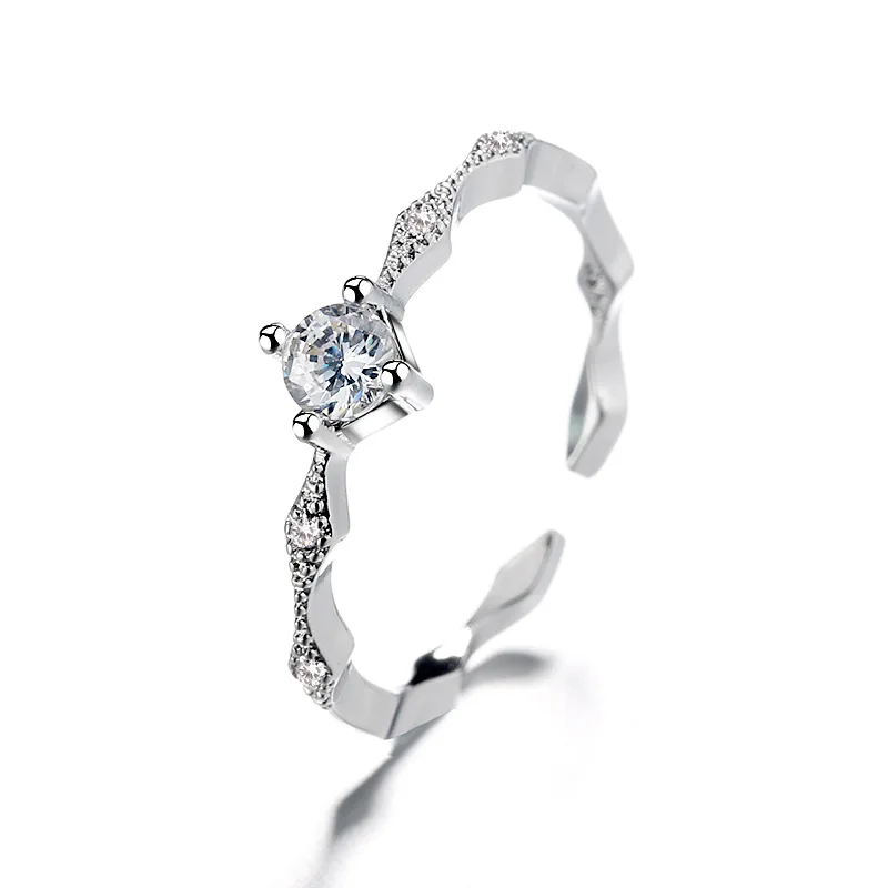

Sweet Chic Square Zircon Wave Open Rings for Women 2023 Trendy Simple 925 Sliver Plated Ring Luxury Temperament Jewelry Gift