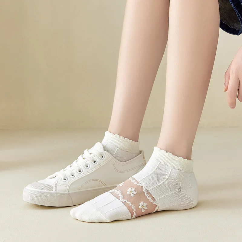 10Pairs/Pack Woman Cotton Ankle Invisible Socks Embroidery Novelty Cute Breathable Boat Short Sock Chausette Calcetines Mujer