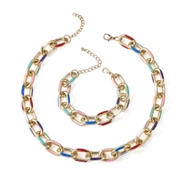 kissitty colorful golden aluminum enamel cable chain necklace bracelets set for diy handamade bracelet necklace jewelry findings