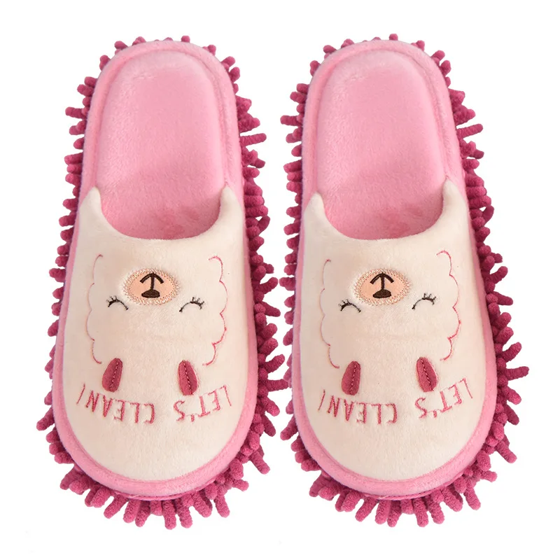Winter New Designer House Mop Women Slippers Cute Cartoon Animal Bedroom Couples Shoes Indoor Warm Plush Ladies Fur Slippers
