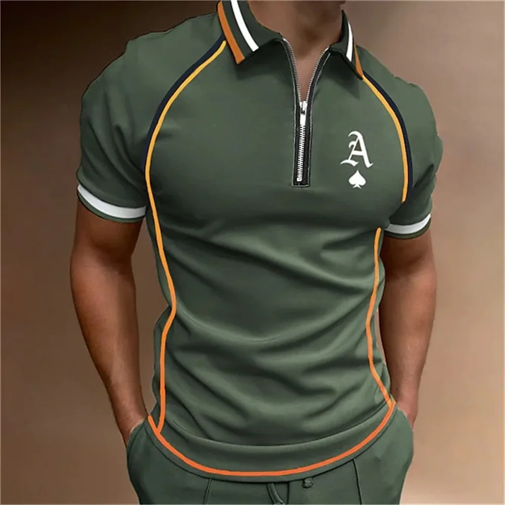 Polo Shirt for Men Summer Short Sleeve Tops Striped Golf Lapel Man Clothes High Quality Social Shirts 3D Print Casual Streetwear