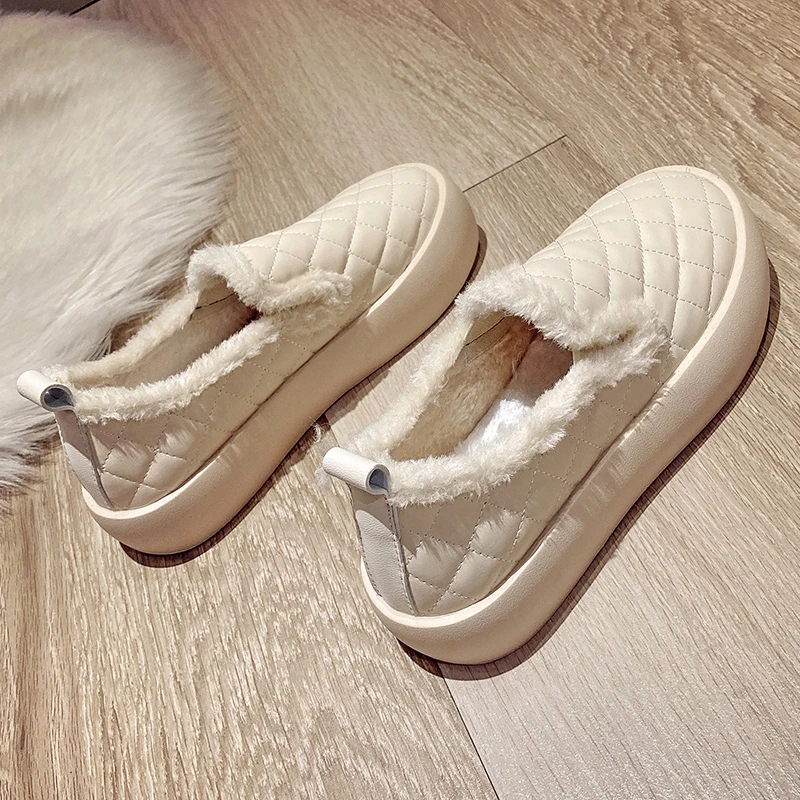 

Женские хлопковые туфли, теплая толстая подошва, плоская подошва, удобные нескользящие плюшевые, модные лоферы, Осень-зима