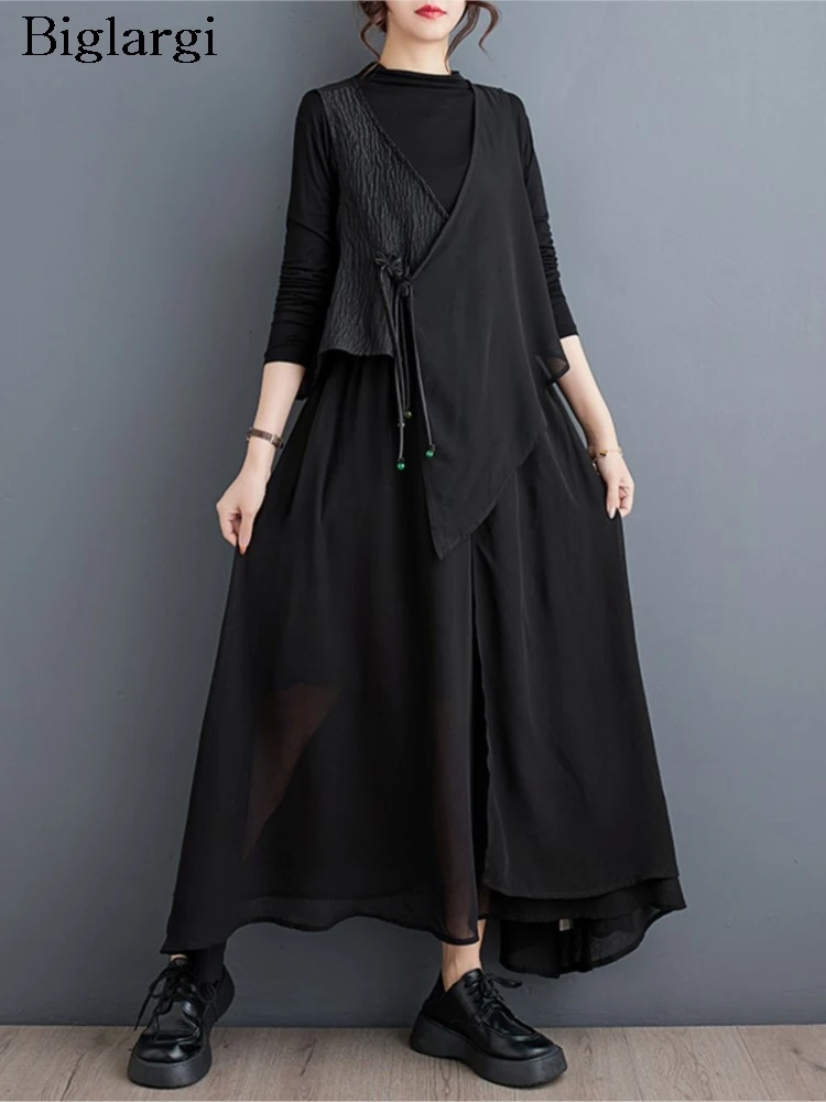 Комплект из двух предметов женский шифоновый ассиметричный плиссированный