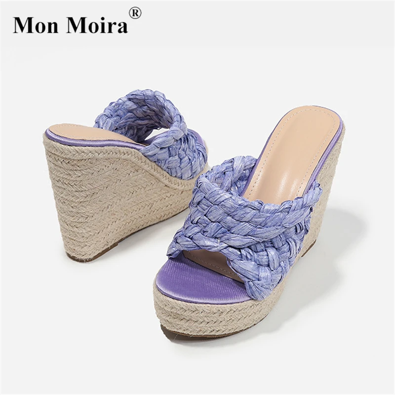Сандалии MONMOIRA женские розовые плетеные Эспадрильи на массивной платформе