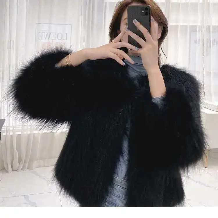 

Black Fall Winter Artificial Fox Faux Fur Grass Lady Loose Coat Women Party Beauty Overcoat Plush Cloth Girl Luxury Top Jacket