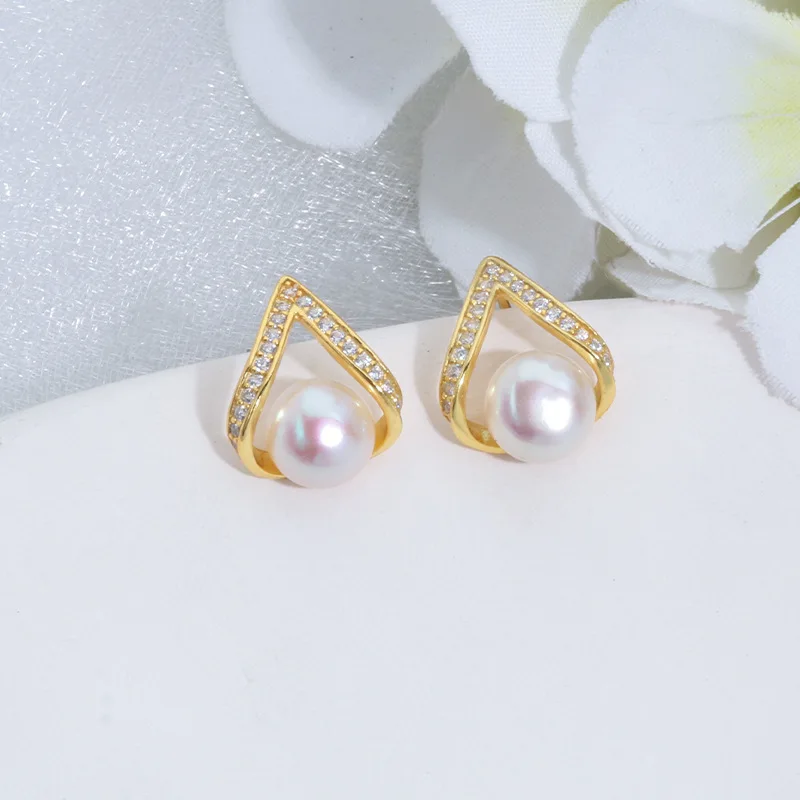 

Icnway natural 7-7.5mm white bun high light freshwater pearl S925 one pair silver or golden earrings wholesale