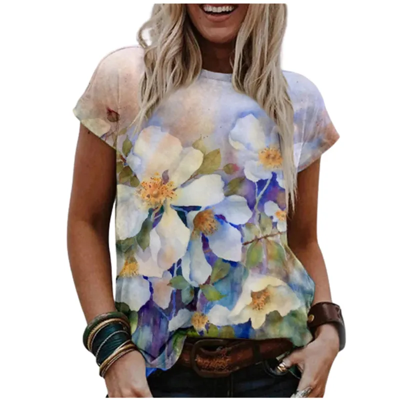 

Rainbow Watercolor Painting T Shirt Women 2022 Dandelion T-shirts Short Sleeve Cotton O Neck Plus Size Tops