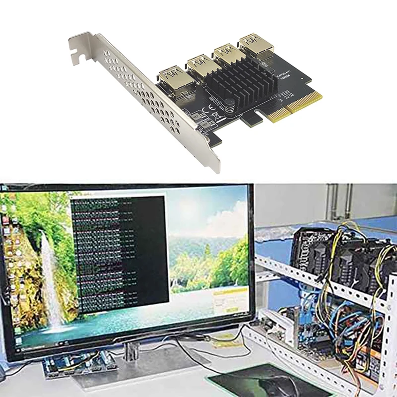 Pcie 1 To 4 Riser Card PCI-E 1X USB 3.0 Graphics Expansion Adapter For Bitcoin Mining |