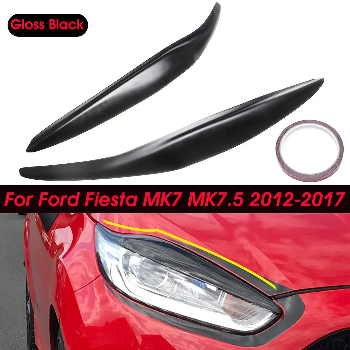 

2pcs Headlight Eyebrows Cover Trim Head Light Lamps Eyelids Sticker Car Accessories For Ford Fiesta MK7 MK7.5 2012-2017