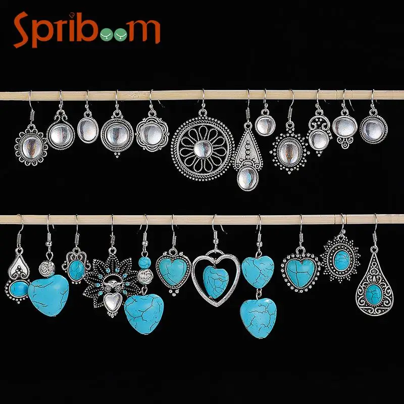 

Vintage Drop Earrings for Women Moonstone Ethnic Earring Love Heart Green Stone Jewelry Accessories Female Party Gift