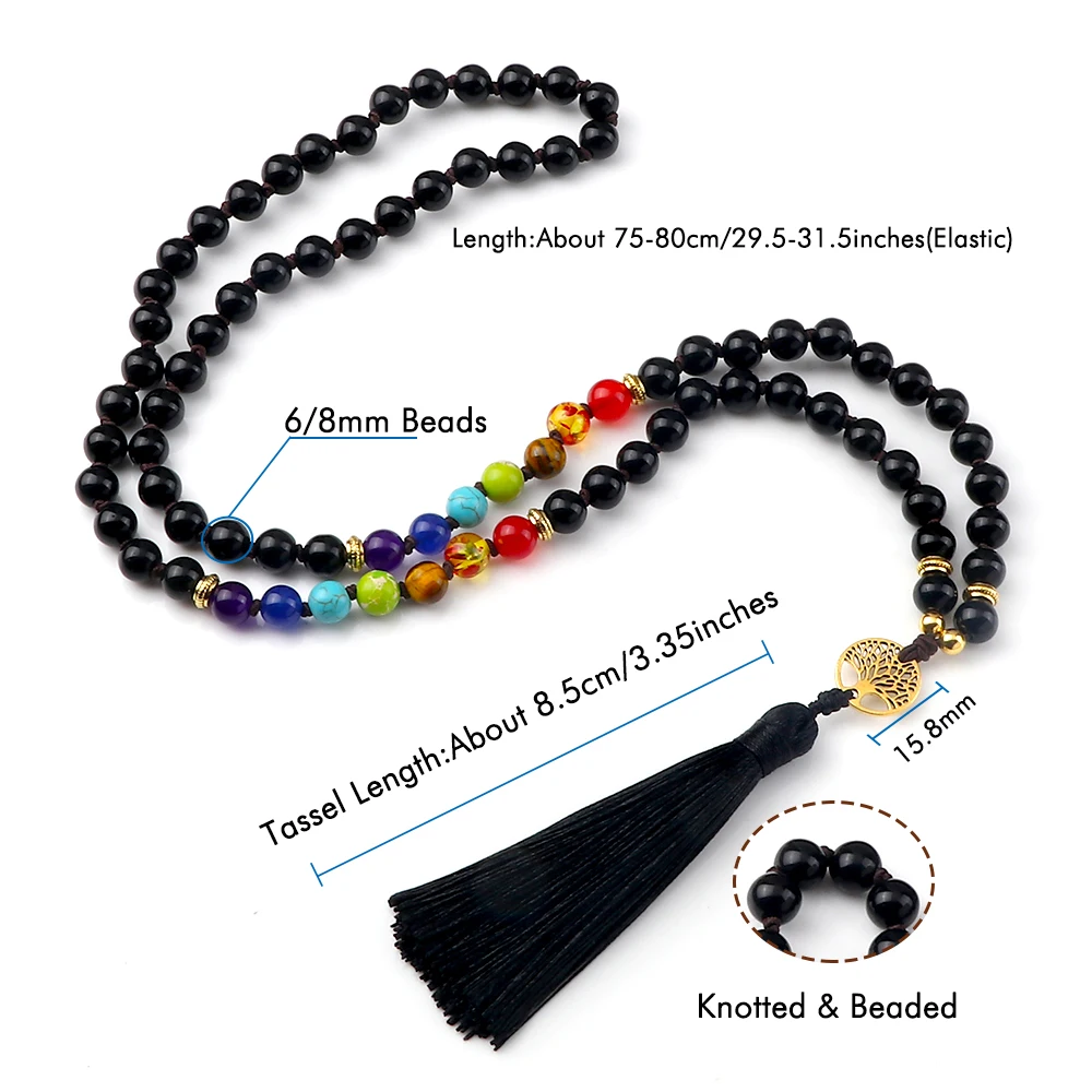 Винтажное ожерелье Shing с черными бусинами в виде 7 чакр модное подвеской дерева