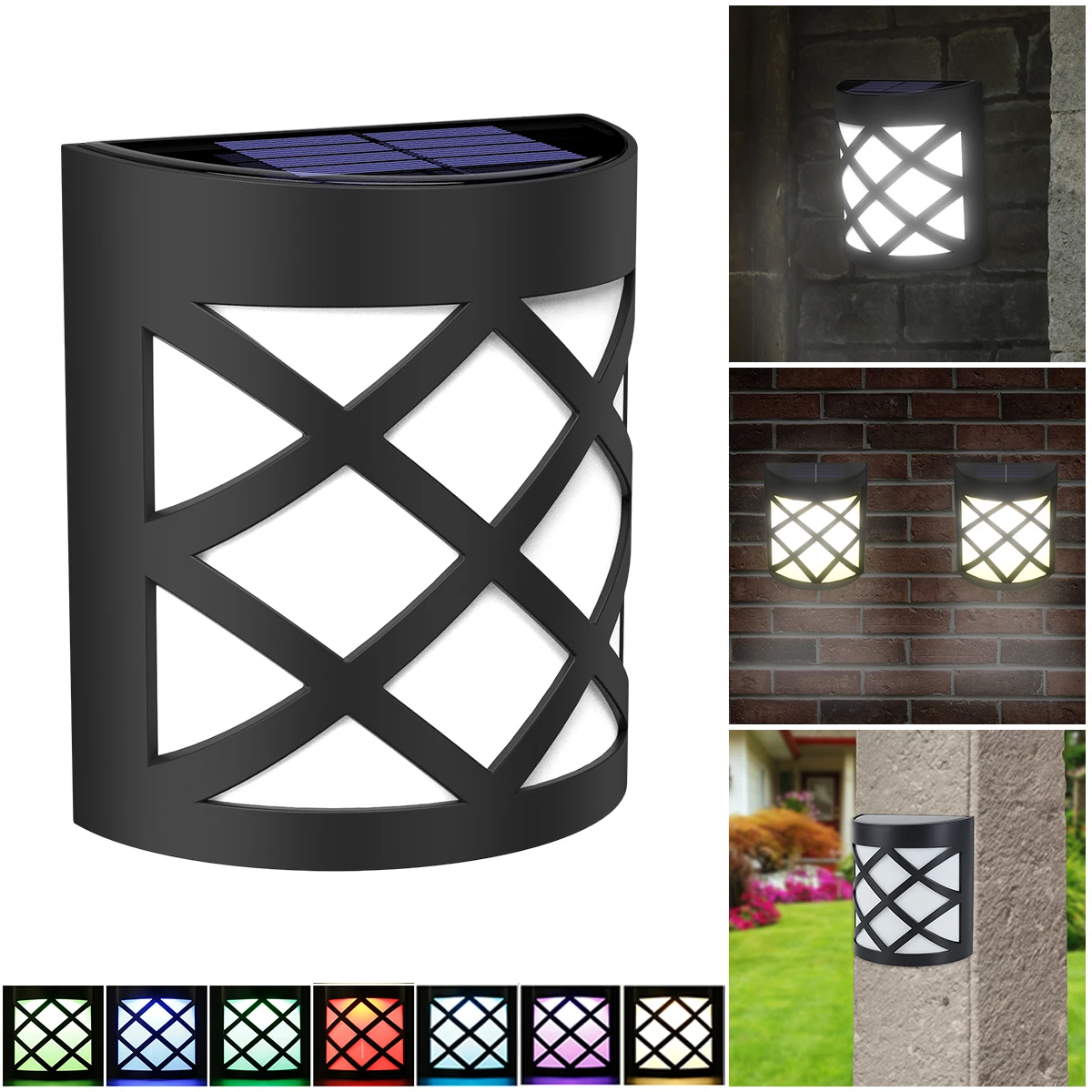 

Solar Wall Light Outdoor LED Solar Fence Light Solar Deck Light IP55 Waterproof with RGB Colorful Light for Stairs Yard Garden